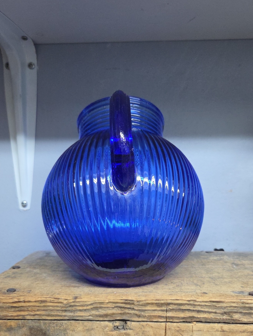 Vintage Hazel Atlas Cobalt Blue Ribbed Tilt Ball Pitcher 1930s Depression Glass - Picture 4 of 7